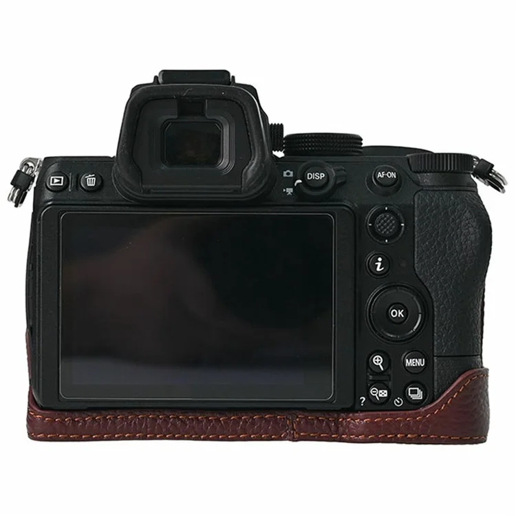 For Nikon Z 5 / Z 6 II / Z 7 II Camera Case Large Opening Genuine Cow Leather Protector with Shoulder Strap - Coffee