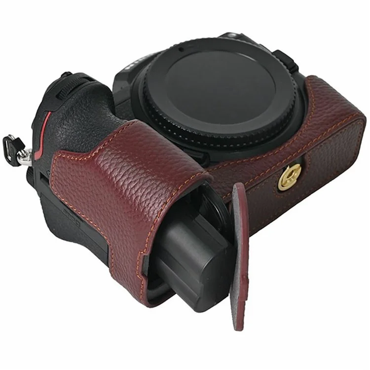 For Nikon Z 5 / Z 6 II / Z 7 II Camera Case Large Opening Genuine Cow Leather Protector with Shoulder Strap - Coffee