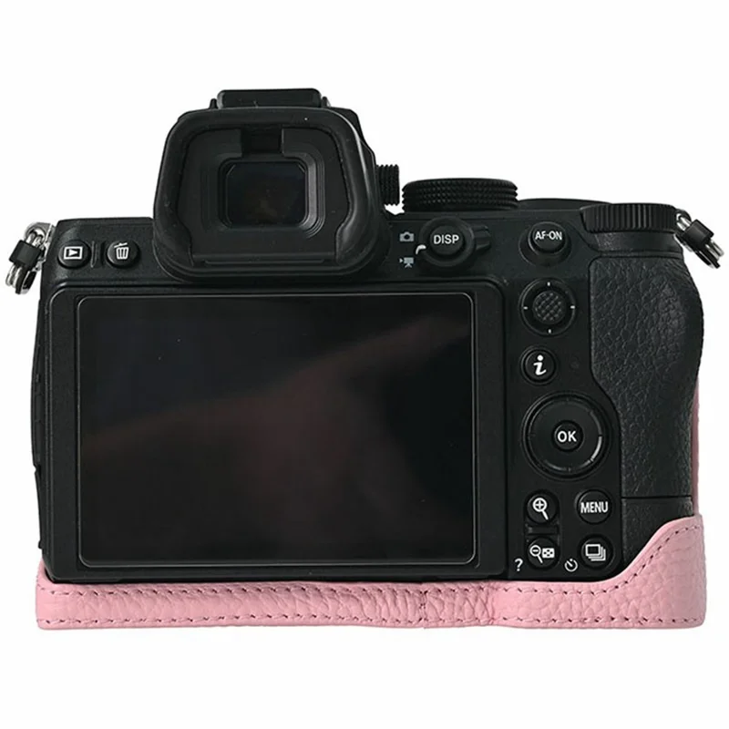 For Nikon Z 5 / Z 6 II / Z 7 II Camera Case Large Cutout Genuine Cow Leather Protective Cover - Pink