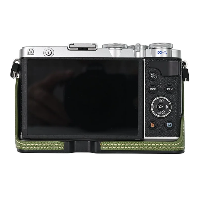 For Olympus PEN E-P7 Camera Case Textured Leather Bottom Case Easy to Replace Battery - Pink