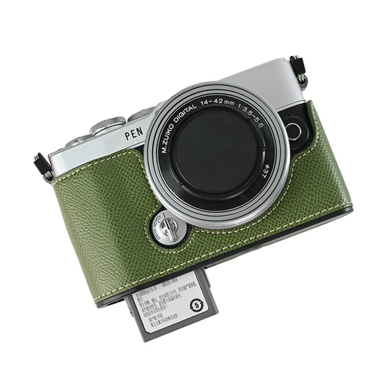 For Olympus PEN E-P7 Camera Case Textured Leather Bottom Case Easy to Replace Battery - Pink