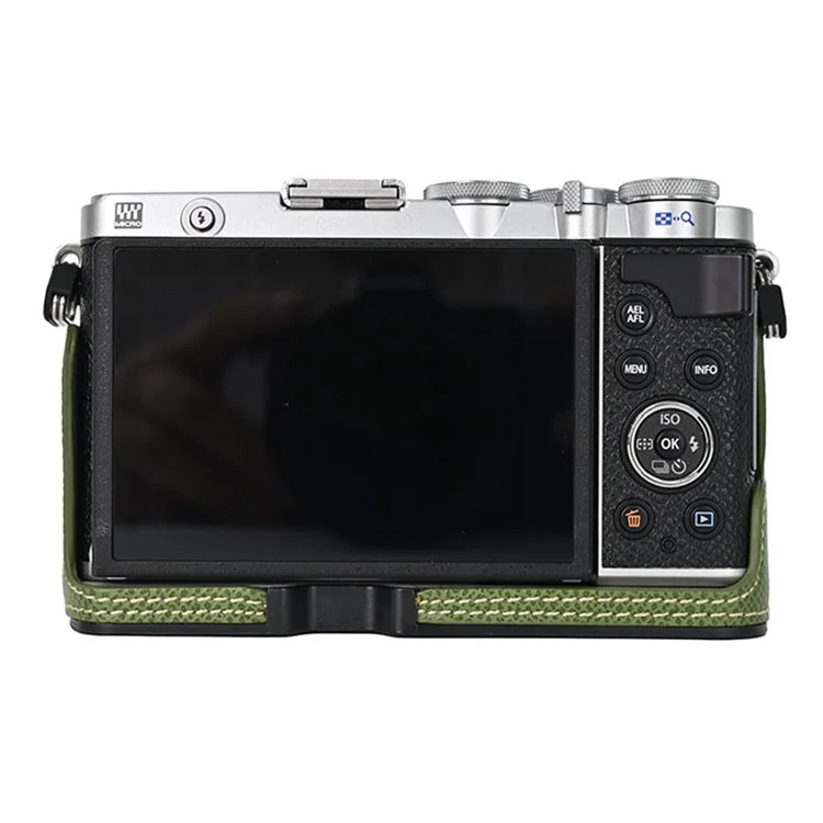 For Olympus PEN E-P7 Camera Case Textured Leather Bottom Case Easy to Replace Battery - Khaki