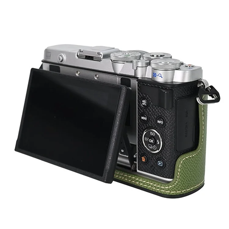 For Olympus PEN E-P7 Camera Case Textured Leather Bottom Case Easy to Replace Battery - Khaki
