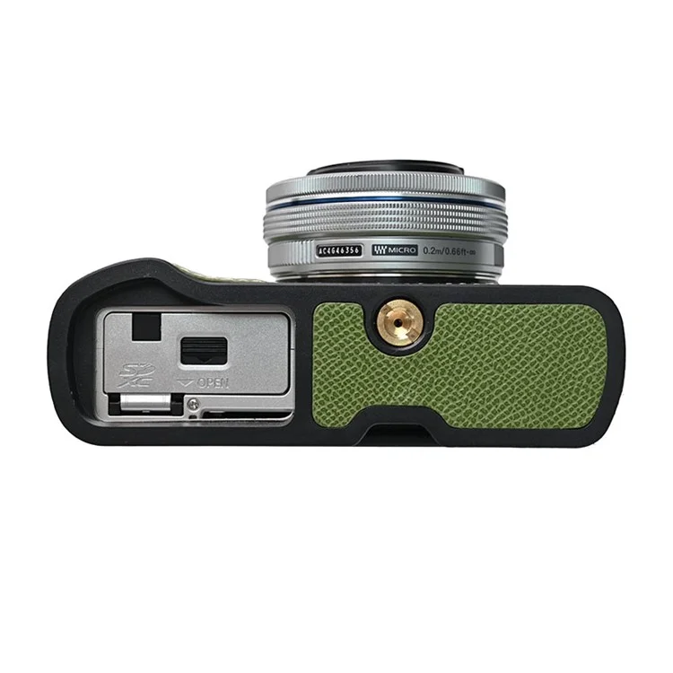 For Olympus PEN E-P7 Camera Case Textured Leather Bottom Case Easy to Replace Battery - Khaki