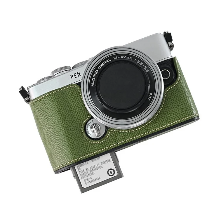 For Olympus PEN E-P7 Camera Case Textured Leather Bottom Case Easy to Replace Battery - Khaki