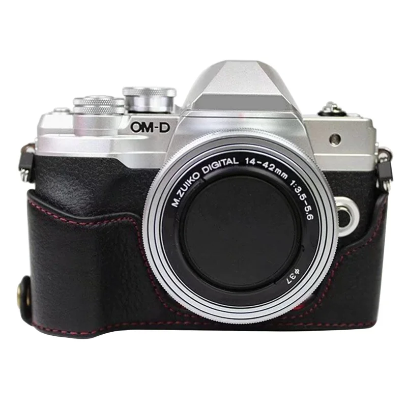 För Olympus OM-D E-M10 Mark IV kameraskal stor öppning skyddande hylsa i äkta nöt-läder - Svart