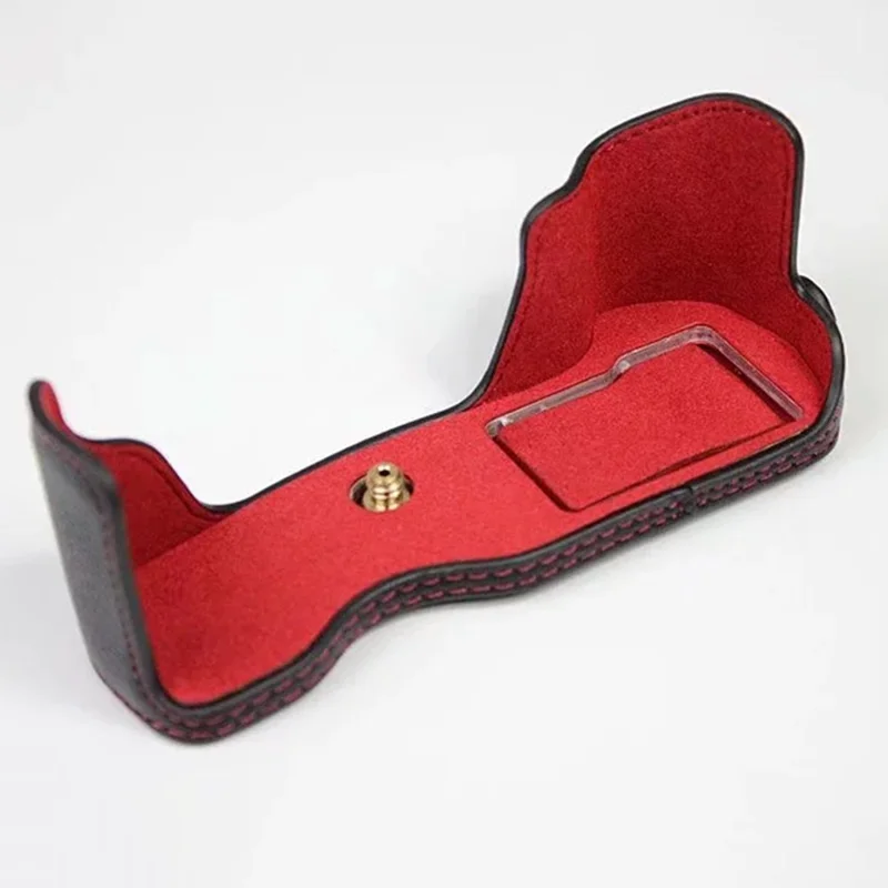 För Olympus OM-D E-M10 Mark IV kameraskal stor öppning skyddande hylsa i äkta nöt-läder - Svart