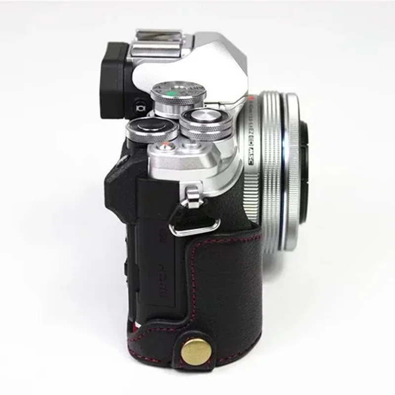 För Olympus OM-D E-M10 Mark IV kameraskal stor öppning skyddande hylsa i äkta nöt-läder - Svart