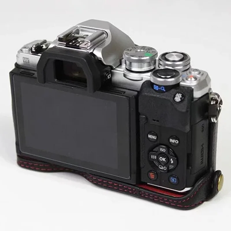 För Olympus OM-D E-M10 Mark IV kameraskal stor öppning skyddande hylsa i äkta nöt-läder - Svart