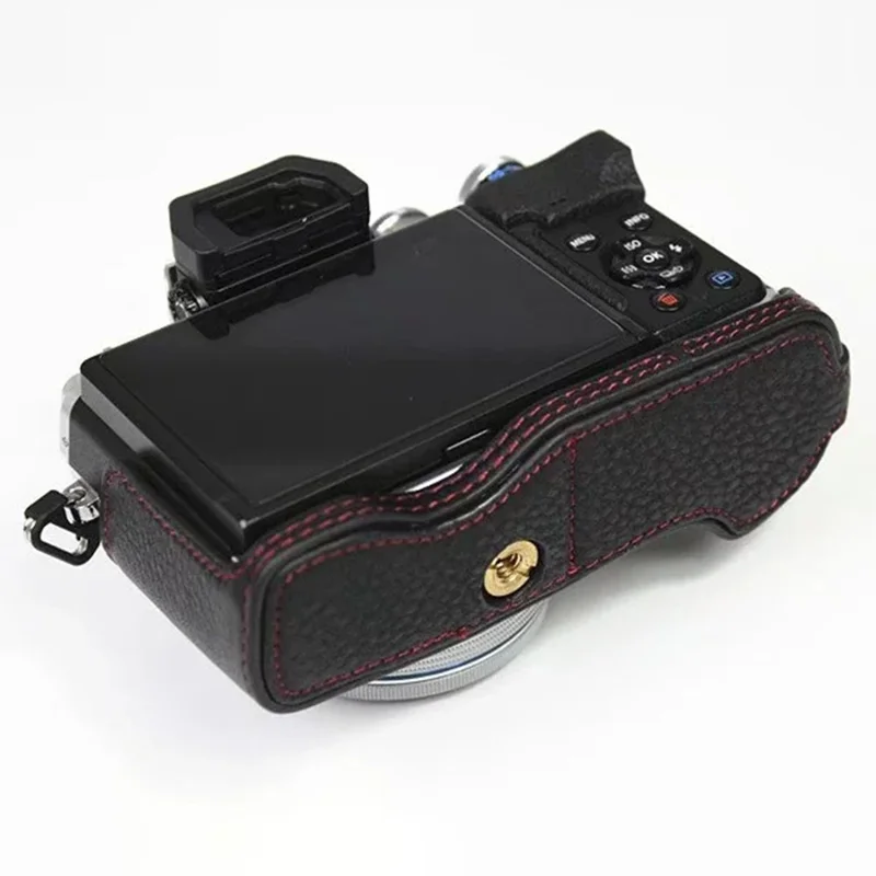 För Olympus OM-D E-M10 Mark IV kameraskal stor öppning skyddande hylsa i äkta nöt-läder - Svart