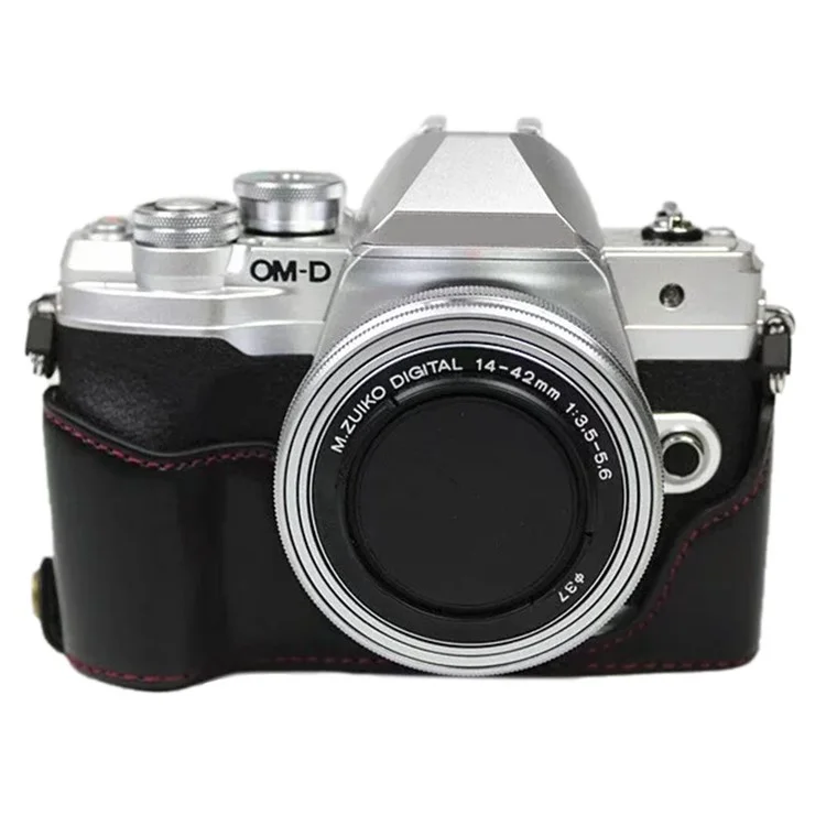 Para Olympus OM-D E-M10 Mark IV Camera Camino de Cuero Caja Inferior Fácil de Reemplazar la Batería - Negro