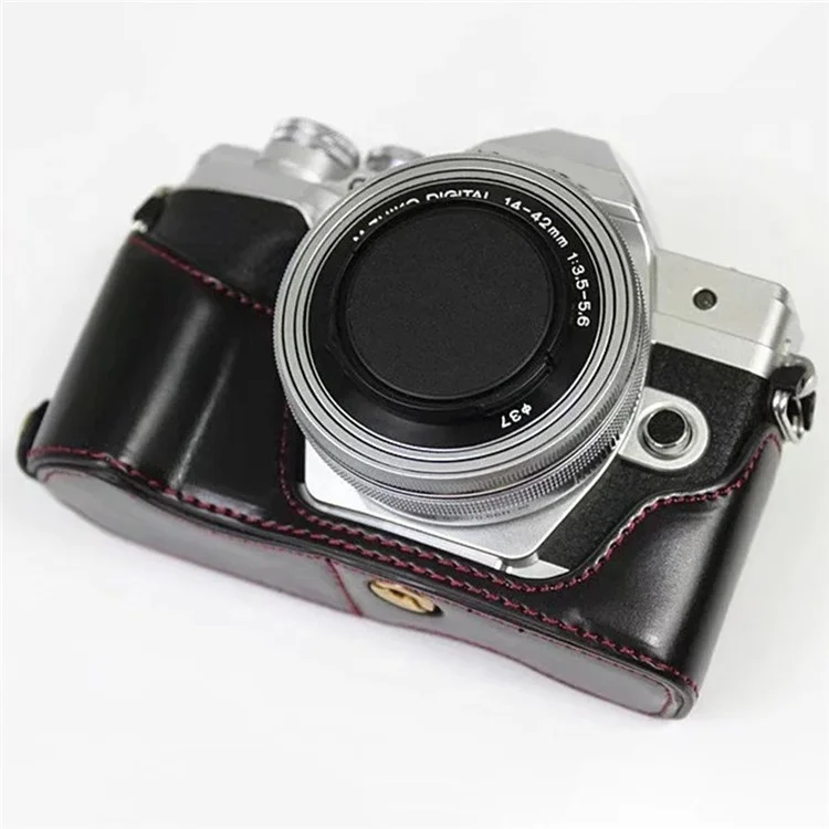 Para Olympus OM-D E-M10 Mark IV Camera Camino de Cuero Caja Inferior Fácil de Reemplazar la Batería - Negro