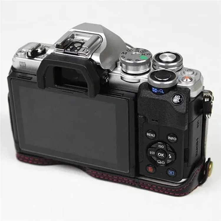 Para Olympus OM-D E-M10 Mark IV Camera Camino de Cuero Caja Inferior Fácil de Reemplazar la Batería - Negro