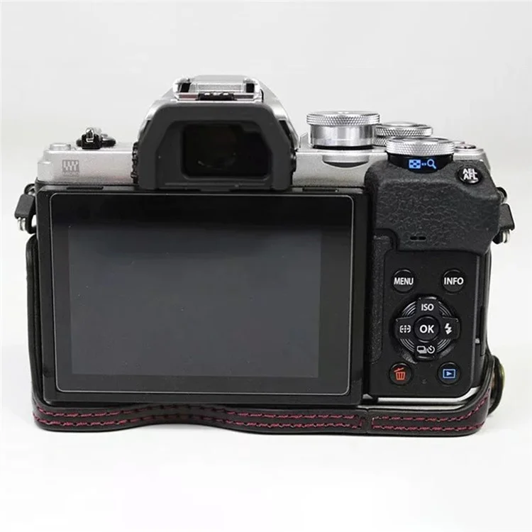 Para Olympus OM-D E-M10 Mark IV Camera Camino de Cuero Caja Inferior Fácil de Reemplazar la Batería - Negro