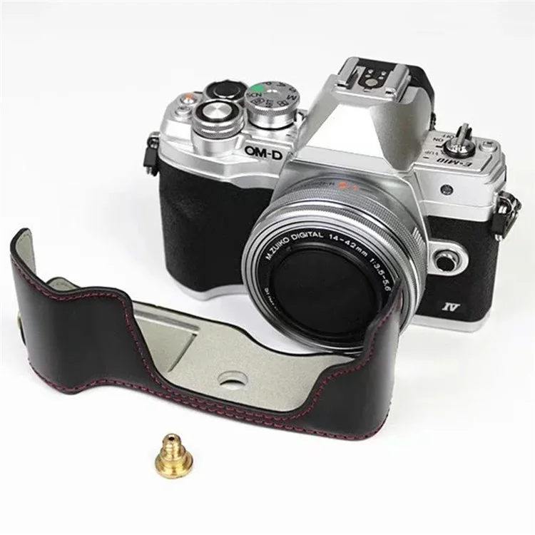 Para Olympus OM-D E-M10 Mark IV Camera Camino de Cuero Caja Inferior Fácil de Reemplazar la Batería - Negro