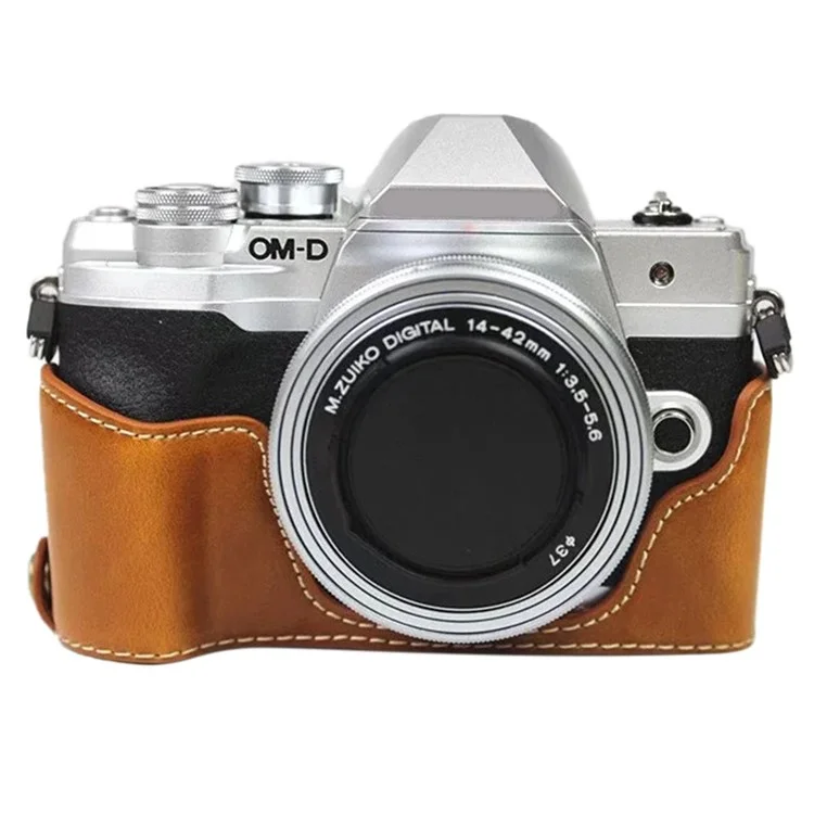 For Olympus OM-D E-M10 Mark IV Camera Case Leather Bottom Case Easy to Replace Battery - Brown