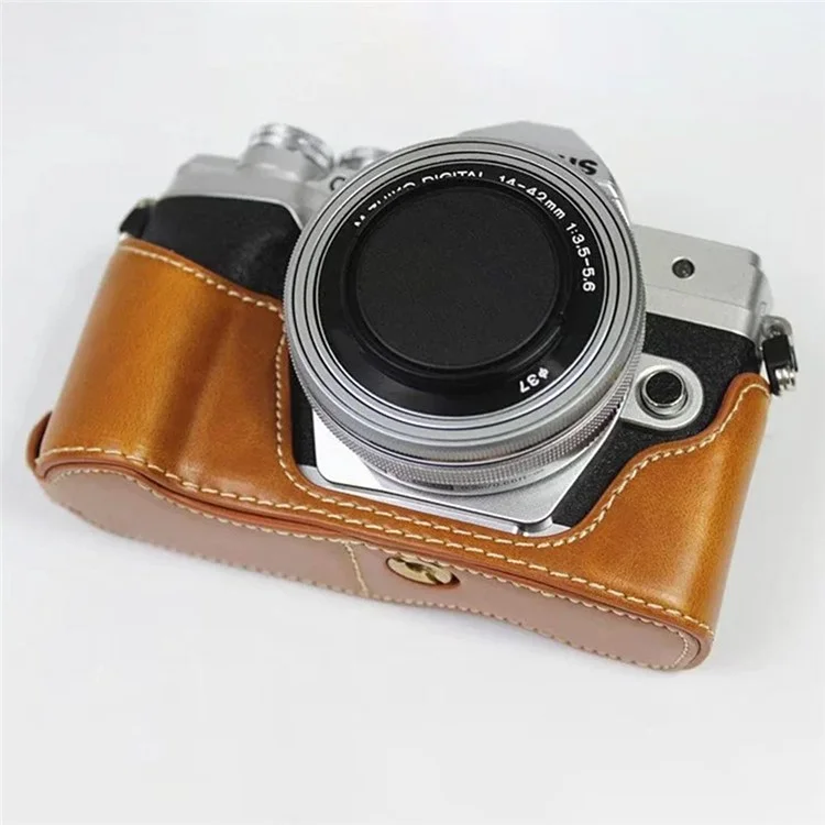 For Olympus OM-D E-M10 Mark IV Camera Case Leather Bottom Case Easy to Replace Battery - Brown