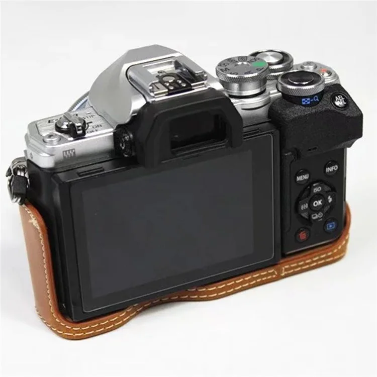 For Olympus OM-D E-M10 Mark IV Camera Case Leather Bottom Case Easy to Replace Battery - Brown