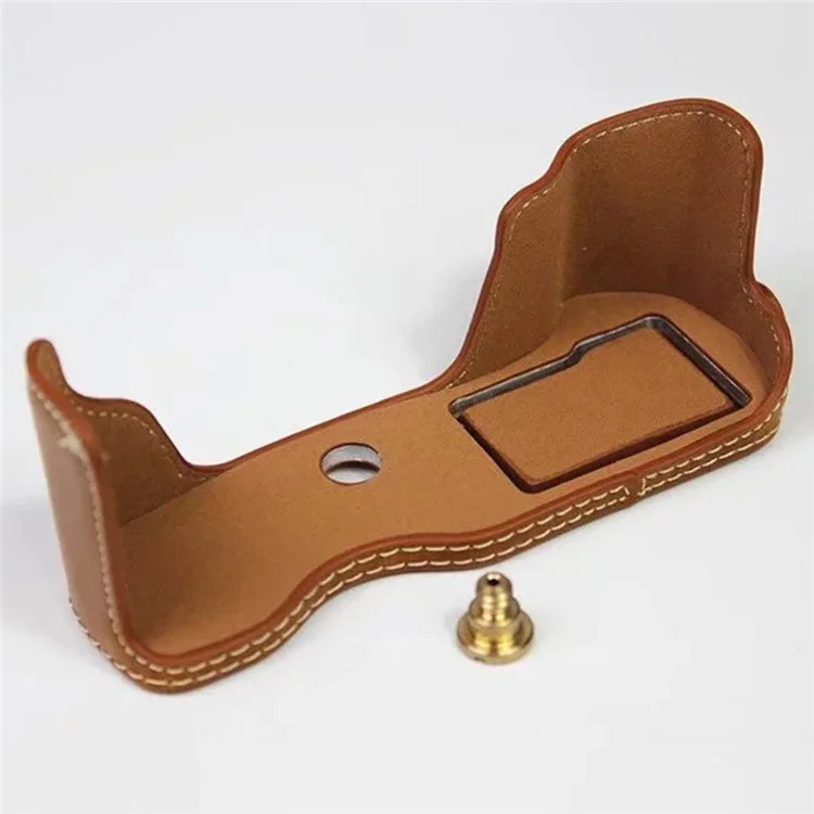 For Olympus OM-D E-M10 Mark IV Camera Case Leather Bottom Case Easy to Replace Battery - Brown