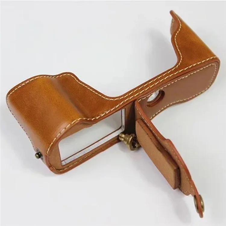 For Olympus OM-D E-M10 Mark IV Camera Case Leather Bottom Case Easy to Replace Battery - Brown