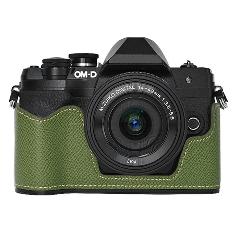 For Olympus OM-D E-M10 Mark IV Camera Case Battery Opening Palm Texture PU Leather Half Body Bottom Cover - Green