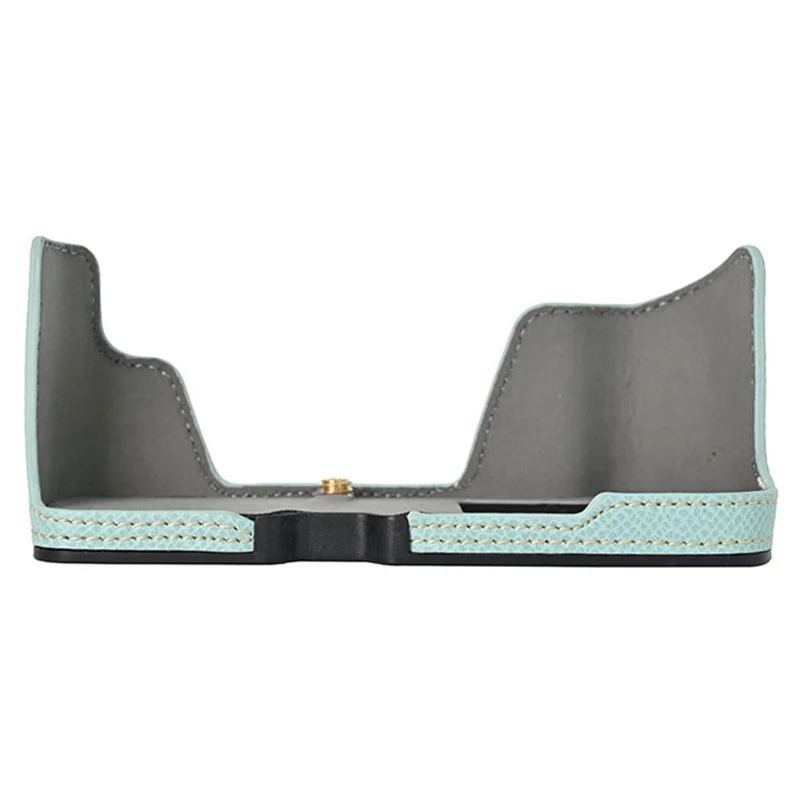 For Olympus OM-D E-M10 Mark III Camera Case Textured Leather Bottom Case Easy to Replace Battery - Baby Blue