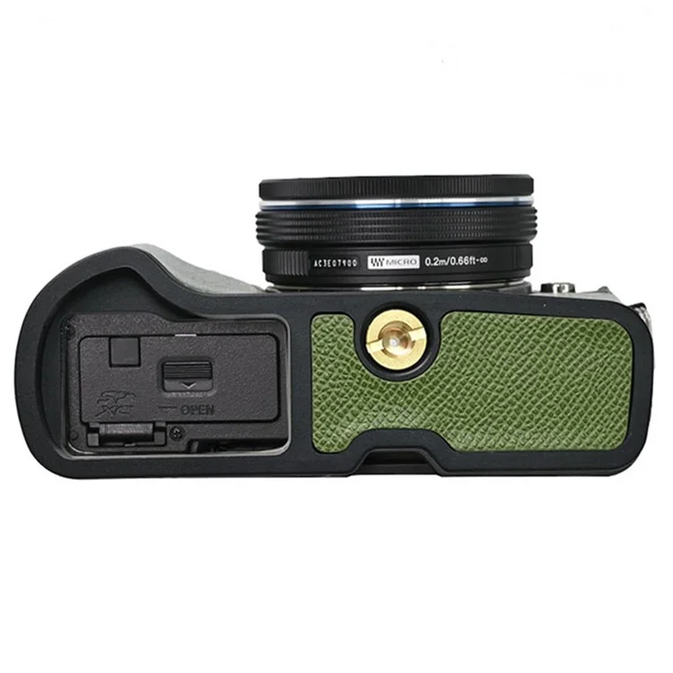 For Olympus OM-D E-M10 Mark III Camera Case Textured Leather Bottom Case Easy to Replace Battery - Green