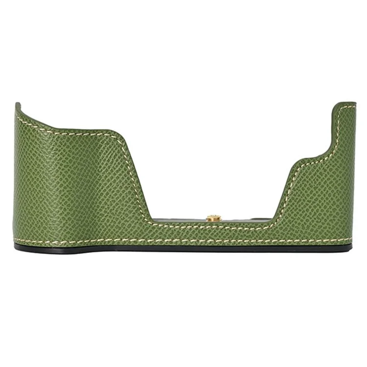 For Olympus OM-D E-M10 Mark III Camera Case Textured Leather Bottom Case Easy to Replace Battery - Green