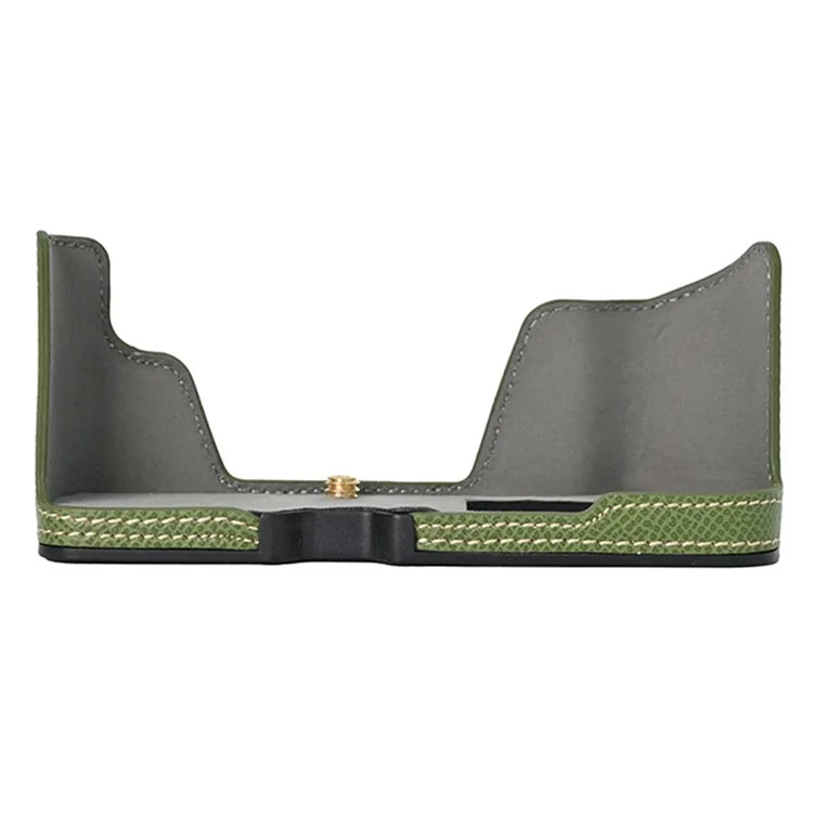 For Olympus OM-D E-M10 Mark III Camera Case Textured Leather Bottom Case Easy to Replace Battery - Green