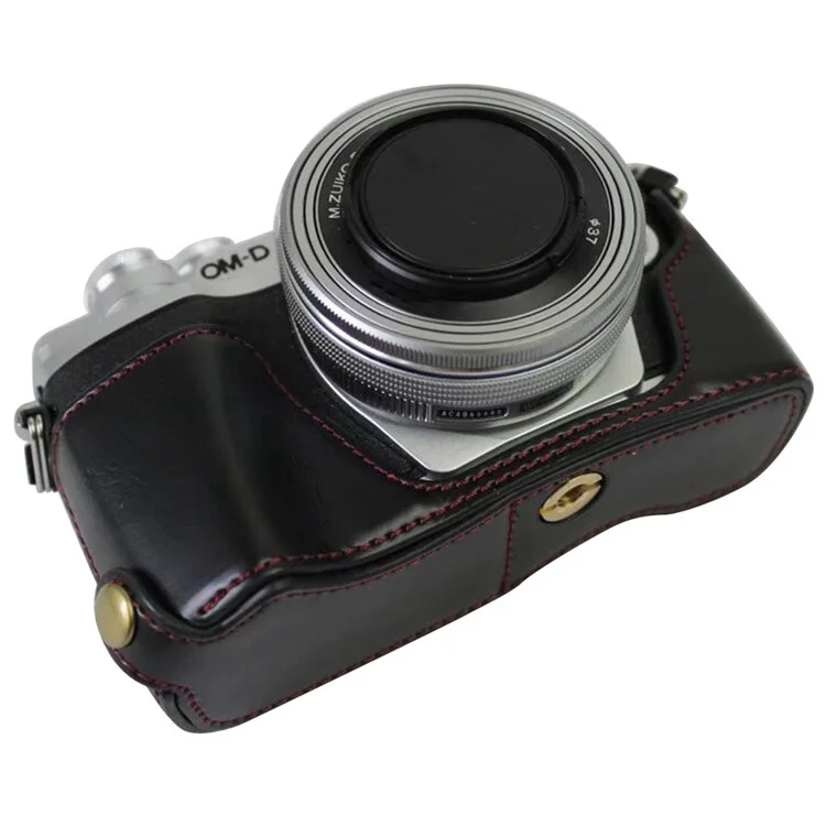 Für Olympus OM-D E-M10 Mark III Kameramameras PU Leder Halbe Abdeckung Mit Batterie Öffnungs Unten - Schwarz
