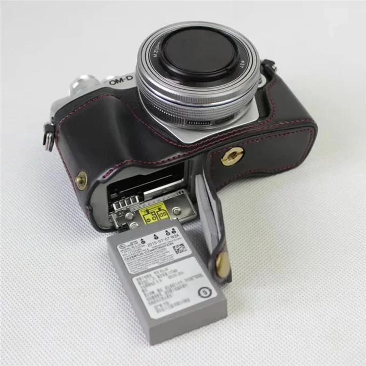 Für Olympus OM-D E-M10 Mark III Kameramameras PU Leder Halbe Abdeckung Mit Batterie Öffnungs Unten - Schwarz