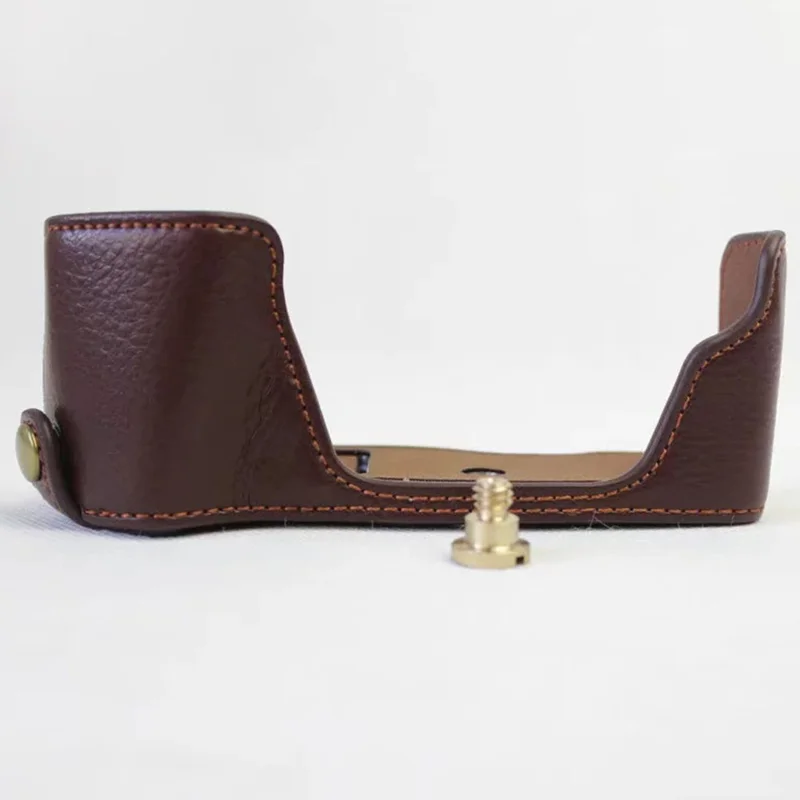 For Olympus OM-D E-M10 Mark III Camera Case Genuine Leather Bottom Case Easy to Replace Battery - Coffee