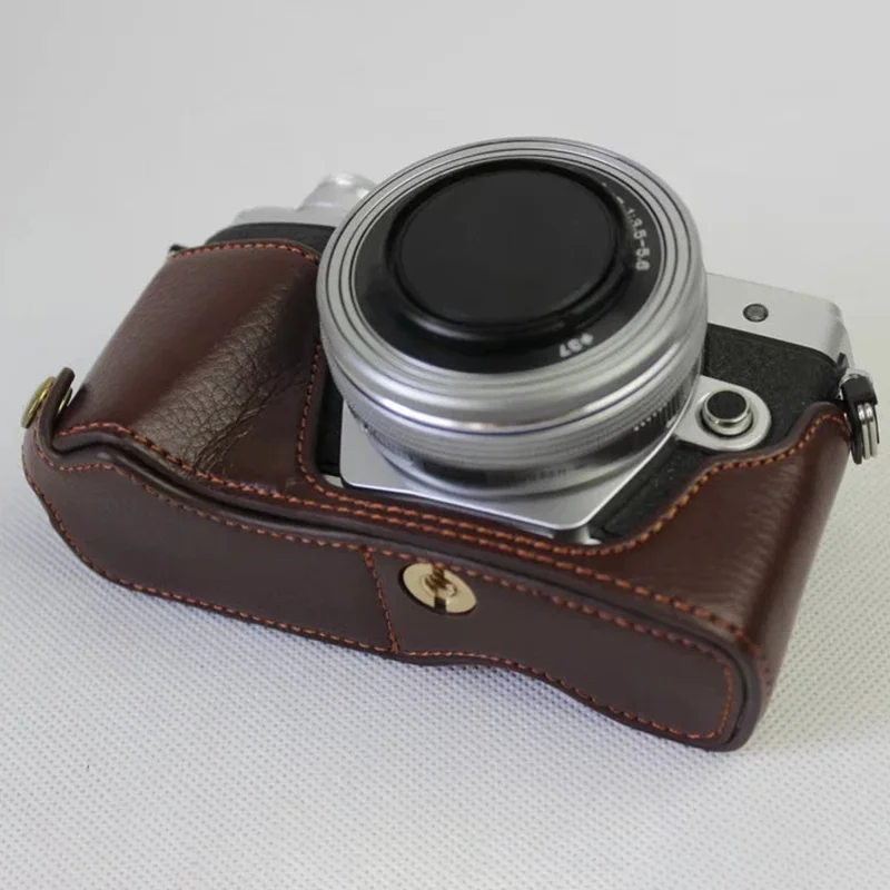 For Olympus OM-D E-M10 Mark III Camera Case Genuine Leather Bottom Case Easy to Replace Battery - Coffee