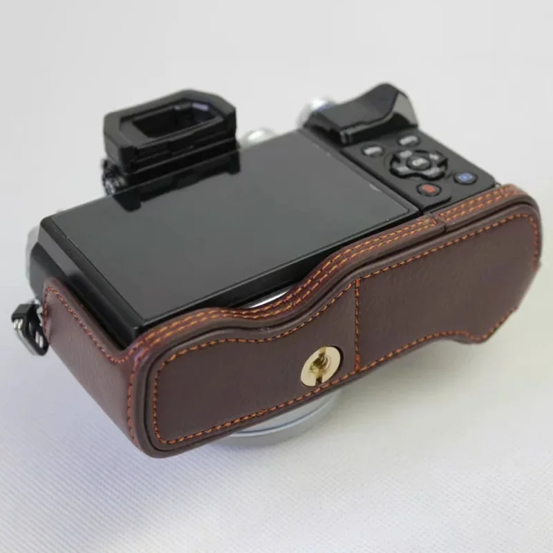 For Olympus OM-D E-M10 Mark III Camera Case Genuine Leather Bottom Case Easy to Replace Battery - Coffee