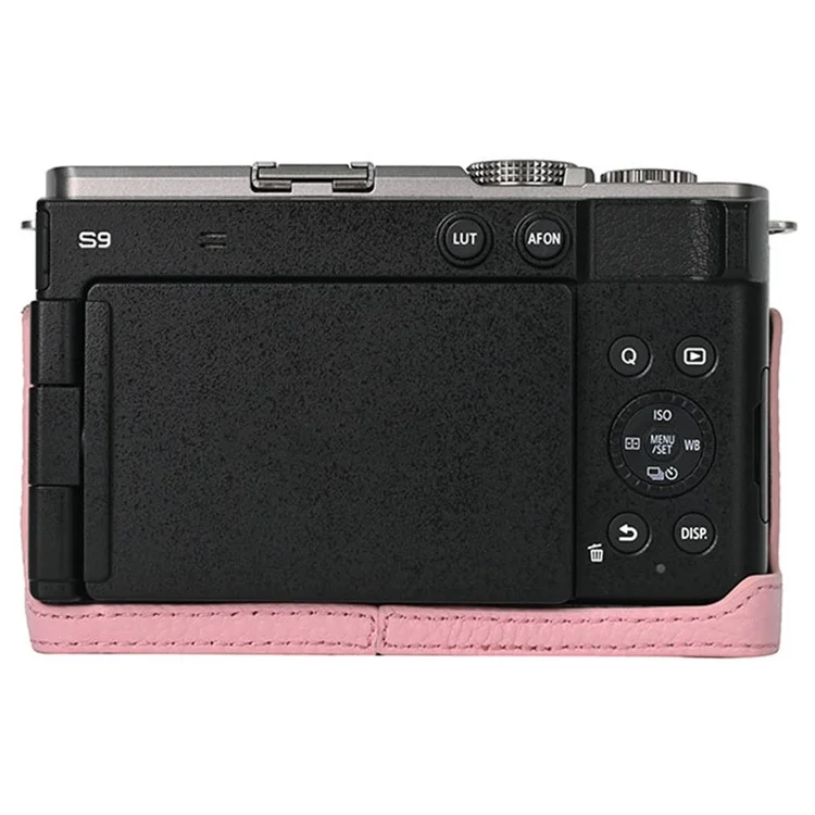 Für Panasonic Lumix S9 Kameratasche, echtes Leder Bodentasche, einfacher Batteriewechsel - Pink