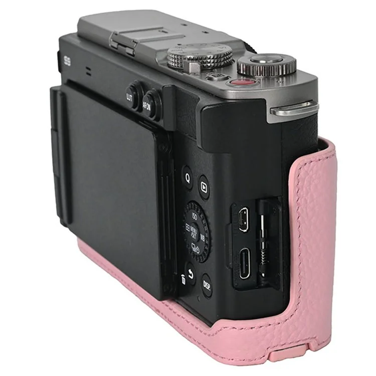 Für Panasonic Lumix S9 Kameratasche, echtes Leder Bodentasche, einfacher Batteriewechsel - Pink