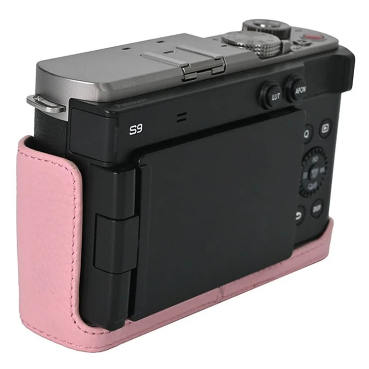 Für Panasonic Lumix S9 Kameratasche, echtes Leder Bodentasche, einfacher Batteriewechsel - Pink
