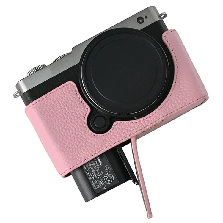 Für Panasonic Lumix S9 Kameratasche, echtes Leder Bodentasche, einfacher Batteriewechsel - Pink