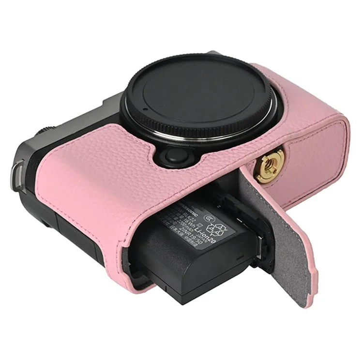 Für Panasonic Lumix S9 Kameratasche, echtes Leder Bodentasche, einfacher Batteriewechsel - Pink