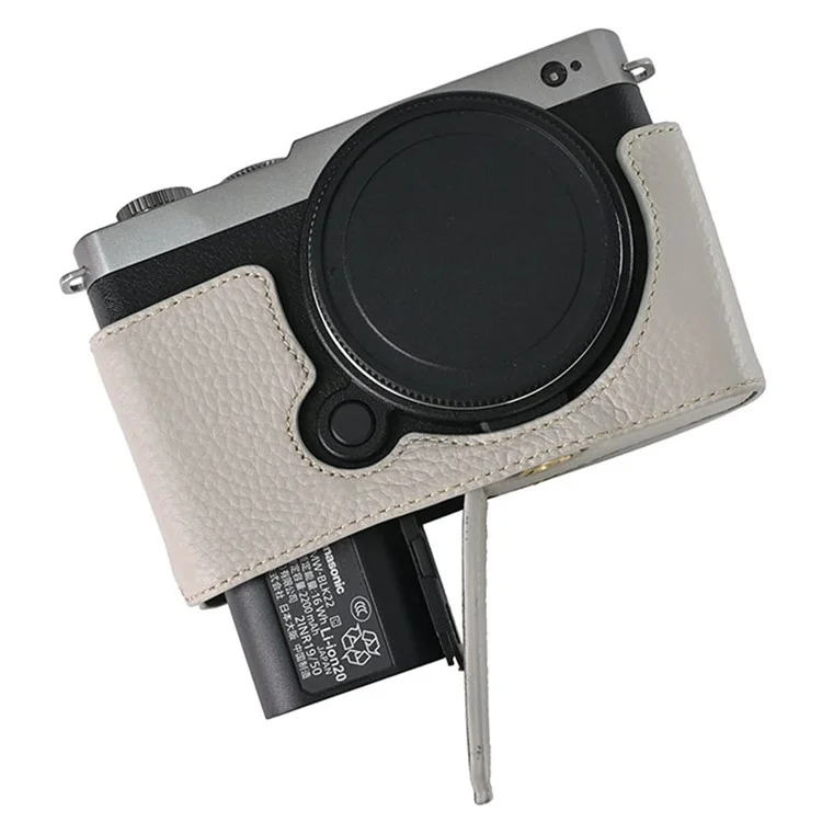 For Panasonic Lumix S9 Camera Case Genuine Leather Bottom Case Easy to Replace Battery - Grey