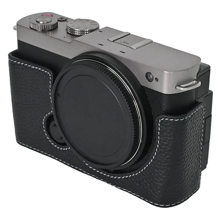 For Panasonic Lumix S9 Camera Case Genuine Leather Bottom Case Easy to Replace Battery - Black