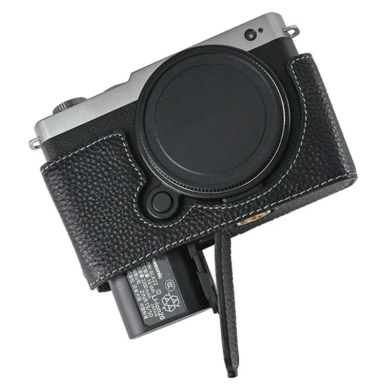 For Panasonic Lumix S9 Camera Case Genuine Leather Bottom Case Easy to Replace Battery - Black