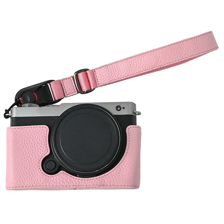 Für Panasonic Lumix S9 Kamera Tasche große Öffnung Echtes Kuhleder Schutzhülle mit Handschlaufe - Pink
