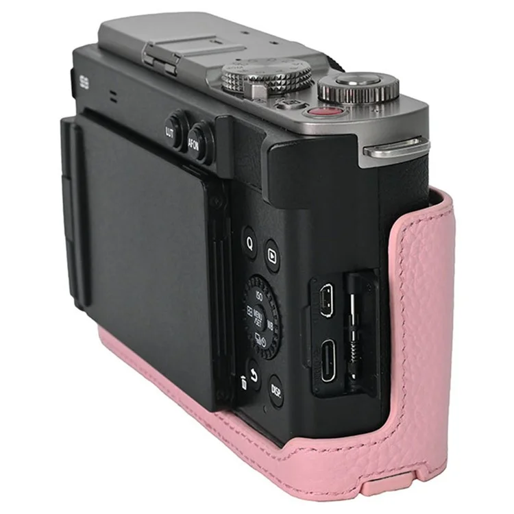 Für Panasonic Lumix S9 Kamera Tasche große Öffnung Echtes Kuhleder Schutzhülle mit Handschlaufe - Pink