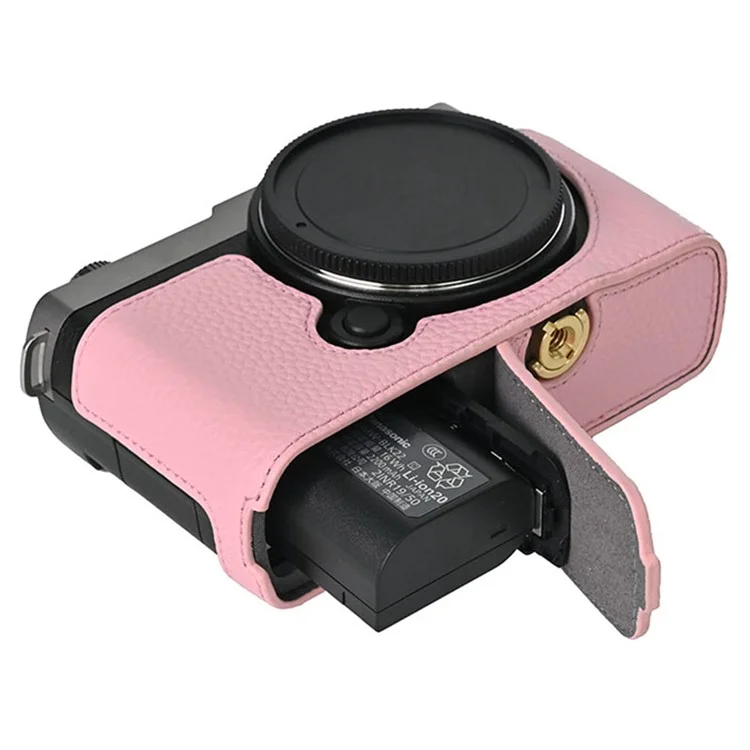 Für Panasonic Lumix S9 Kamera Tasche große Öffnung Echtes Kuhleder Schutzhülle mit Handschlaufe - Pink
