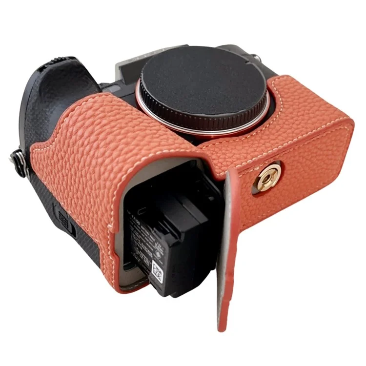 For Sony A7R V / A7 IV / A7S III / Alpha 1 Camera Case Large Cutout Litchi Texture PU Leather Protective Cover - Orange