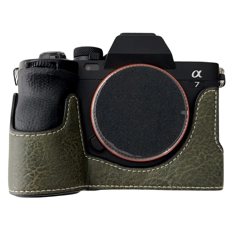 For Sony A7R V / A7 IV / A7S III / Alpha 1 Case Buffalo Texture PU Leather Bottom Case Half Body Camera Cover with Battery Opening - Green