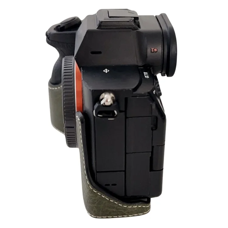 For Sony A7R V / A7 IV / A7S III / Alpha 1 Case Buffalo Texture PU Leather Bottom Case Half Body Camera Cover with Battery Opening - Green