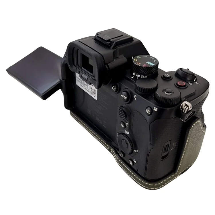For Sony A7R V / A7 IV / A7S III / Alpha 1 Case Buffalo Texture PU Leather Bottom Case Half Body Camera Cover with Battery Opening - Green