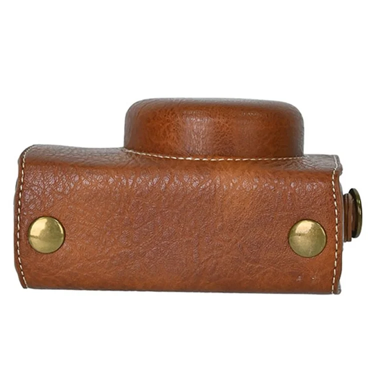 Funda protectora de textura de piel de litchi de cuero PU para Sony ZV-1F con correa para hombro - Marrón